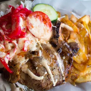 Chuleta con tajadas  pork chops with bananas