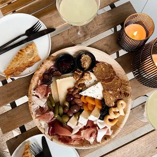 a plate of meat and cheese