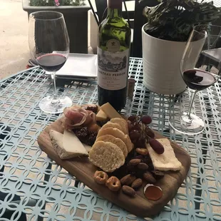 3 Cheese Plate with charcuterie. Wine from Graves France