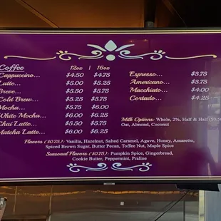 Coffee Menu