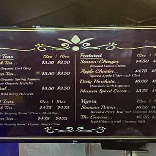 Tea &amp; Specialty menu