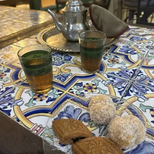 Famous Moroccan mint tea and honey date cookies and melt in your mouth coconut cookies. Fresh moist and delicious.
