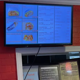 a menu on the wall