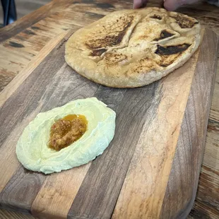Whipped ricotta with pizza crust flatbread appetizer at Meribo