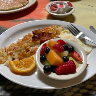 Light all American breakfast w/ a side of fruit.