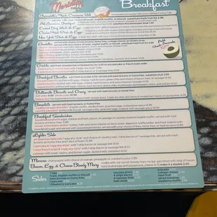 Breakfast menu