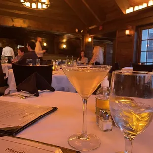 a martini and menu