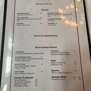 dessert menu