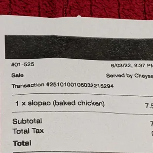 a receipt for a restaurant
