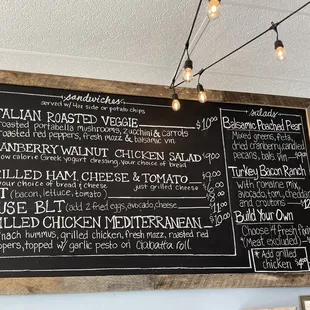a menu on a chalkboard