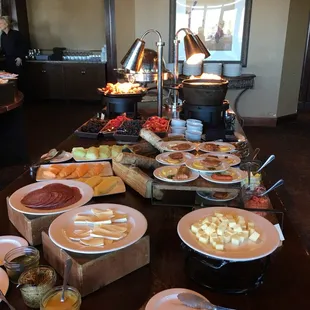 a buffet with a variety of food items