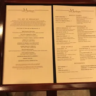Breakfast menu