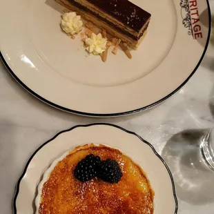 two plates of desserts on a table