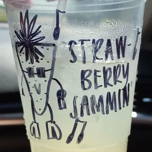 Honey lavender lemonade in an artful to go cup.  :)