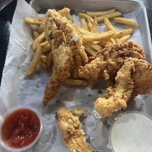 Chicken fingers and seasoned fries
