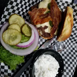 Bacon fire burger with cottage cheese