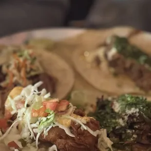 Platter of tacos... get the crispy fish taco!