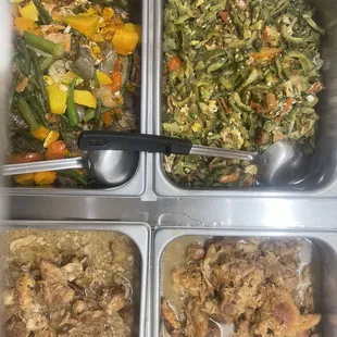 Pinakbet, Bitter melon with Pork and eggs, Pork Adobo, Chicken Adobo.