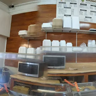 line begins at the left of this counter and moving to the right... desserts are in another display case at the end before the cash register.