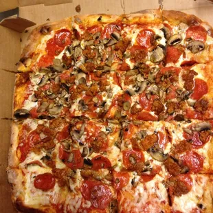 pepperoni, mushrooms, and cheese