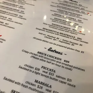 the menu of a restaurant