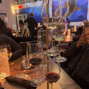 a table with wine glasses on it