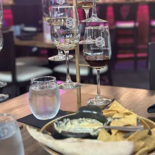 Spinach dip and Wine flight