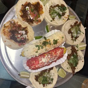 Elote, carne asada, barbacoa