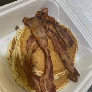 Pancakes and bacon to go....