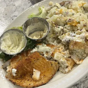 Walleye Pike (broiled) and loaded baked potato