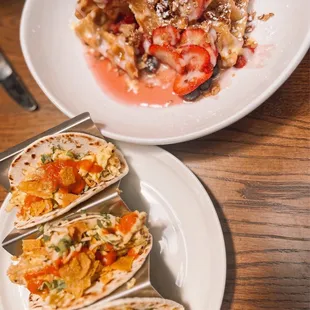 Waffle parfait and breakfast tacos
