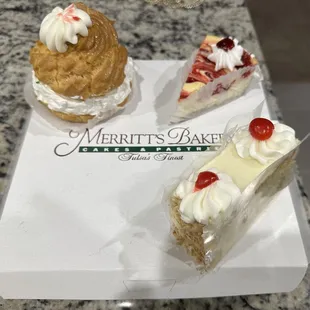 Top left Creme Puff, Cheesecake, Italian Creme Cake