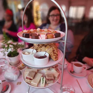 three tiered trays of pastries