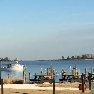 a boat docked at a dock