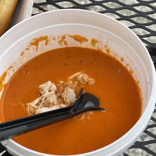 We ordered 3 red pepper soup topped with crab meat. They serve them in the crab meat containers and still my favorites on the menu