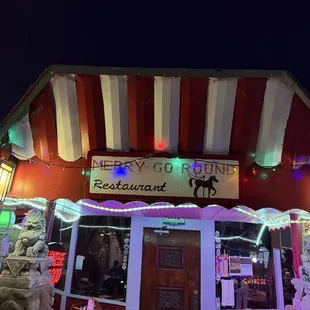 Here is the front of the Merry Go Round Chinese restaurant in Lone Pine