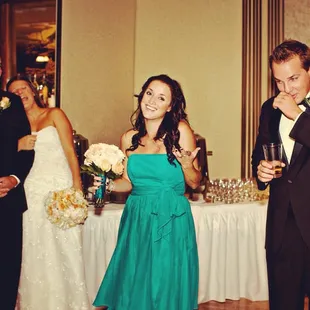 MERRY WEDDINGS : Bradford &amp; Shelley are laughing as Peter Merry is introducing her brother, Chad. Kansas City, MO Wedding DJ &amp; Wedding MC