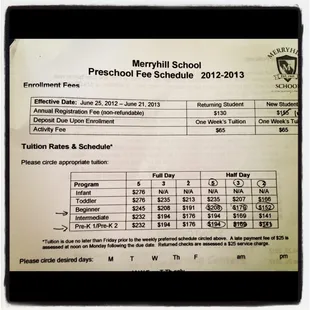 Price for enrollment