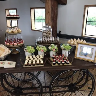 Dessert bar set with the perfect rustic cart.