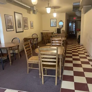 dining room with checkered floor