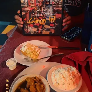 Veggie Plate yams Cole Slaw Mashed Potatoes Corn Bread