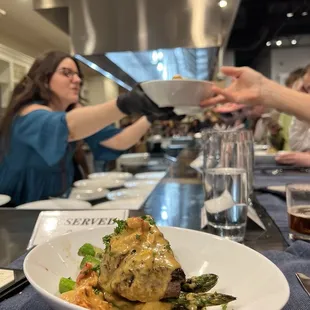 Filet in lobster and shrimp cream sauce over asparagus 3rd course - Feb 17 2023 with Chef Drew Conner