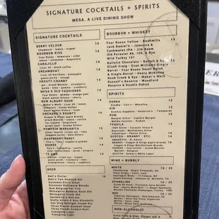 Drink menu