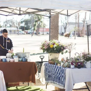 a man selling flowers