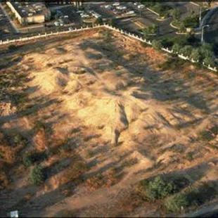 arial view of the mound before visitor center was built.