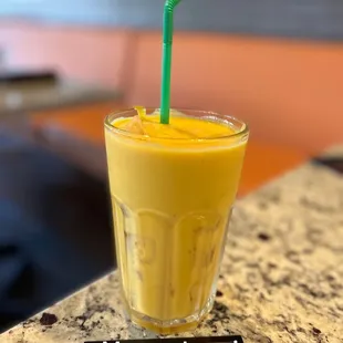 Mango Lassi (mango pulp, yogurt, cardamom) $5