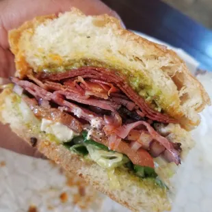 Pastrami, pepperoni,  bacon, pesto and cream cheese.....screwy louie