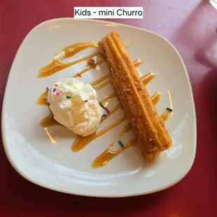 Kids - mini churro. Came with the kids Chips plate.  $10.00 for both