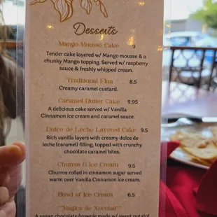Mesa Mercado - dessert menu