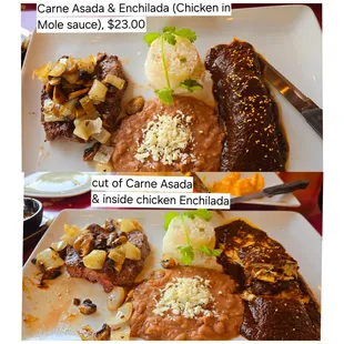Mesa Mercado - Carne Asada &amp; Chicken Enchilada slather with mole sauce, $23.00